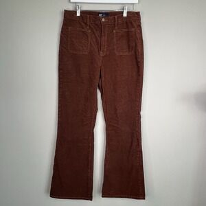 Gap 70s Flare Corduroy High Rise Pants Rust Brown Stretch Womens 12